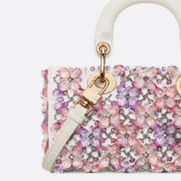 Bag Lady Dj Micro – White Calfskin w/ Pink Floral Emb & Strass