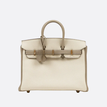 Bag 25 Brk HSS Cr / GryTr in Tg Leather with Brushed Gold Hardware